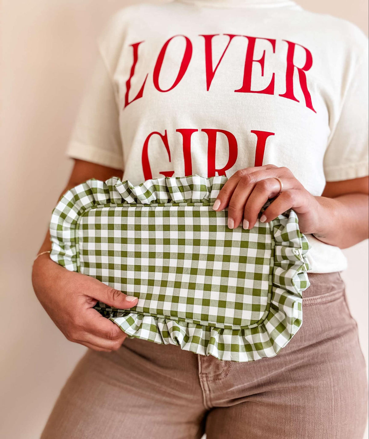 Green Ruffle Zipper Pouch