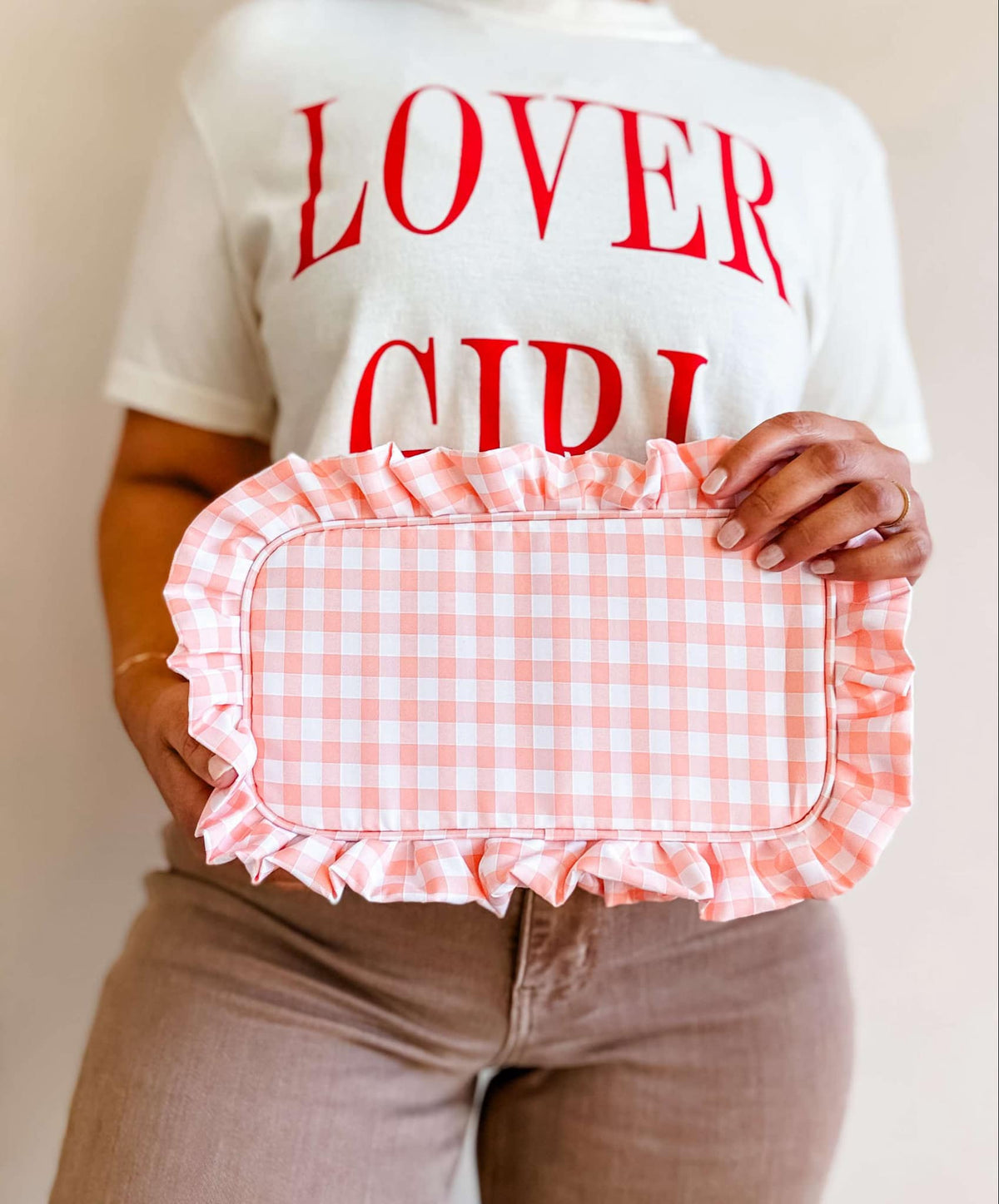 Peach Ruffle Zipper Pouch