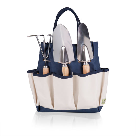 Garden Tote with Tools, (Navy Blue with Beige Accents): Navy Blue with Beige Accents