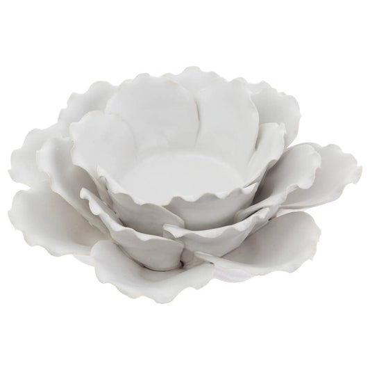 7" Dia White Lotus Stoneware Tealight Candle Holder