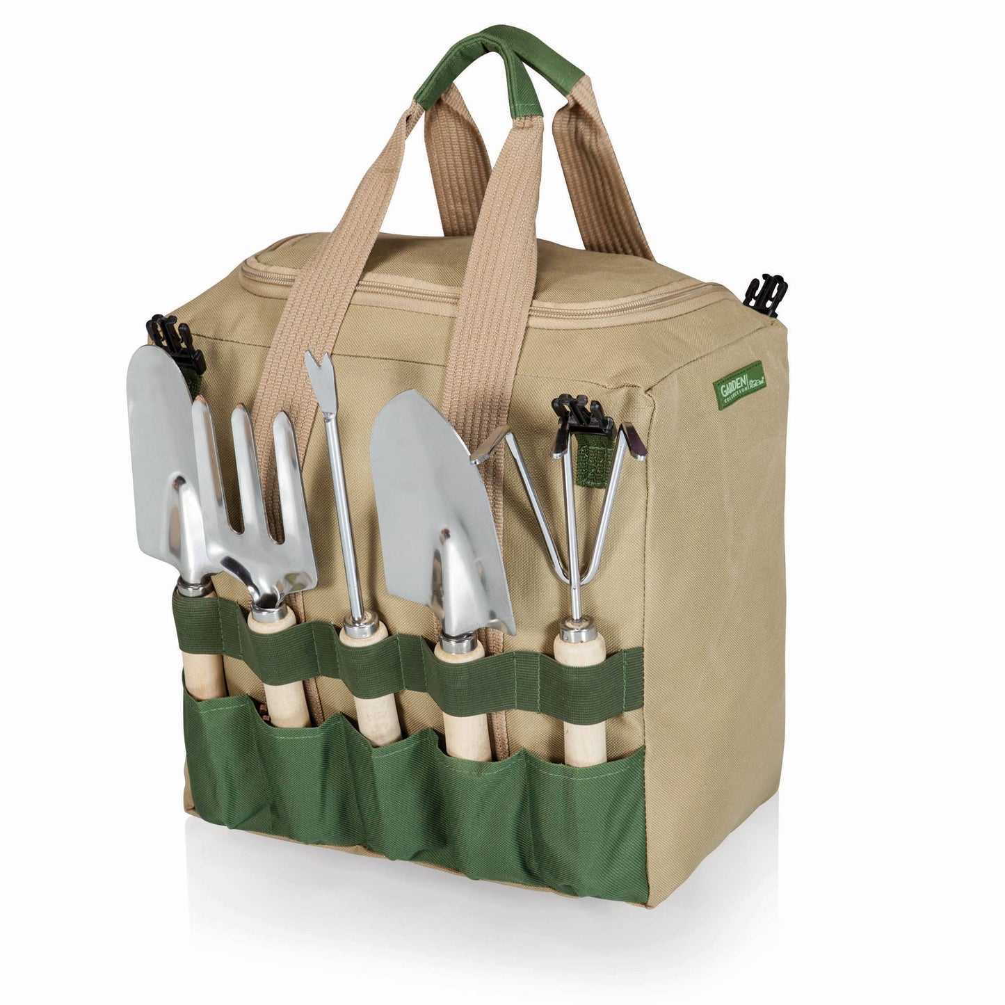 Gardener Folding Seat with Tools: Olive Green with Beige Accents