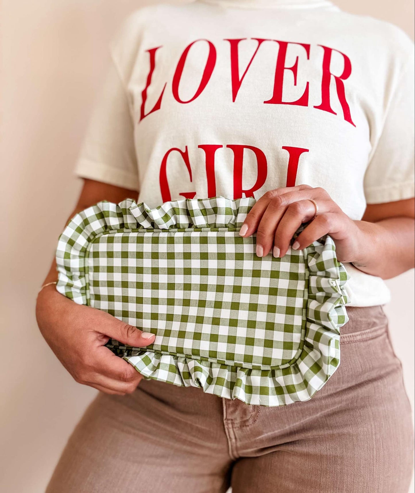 Green Ruffle Zipper Pouch
