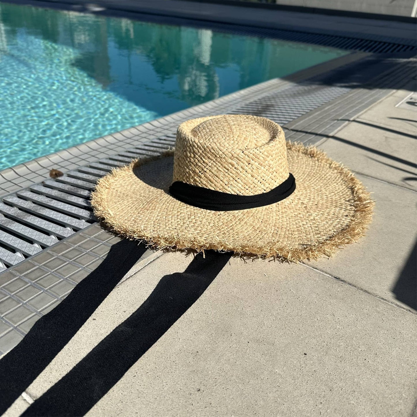 Frayed Edge Straw Rancher Hat with Ribbon Tie: Ivory