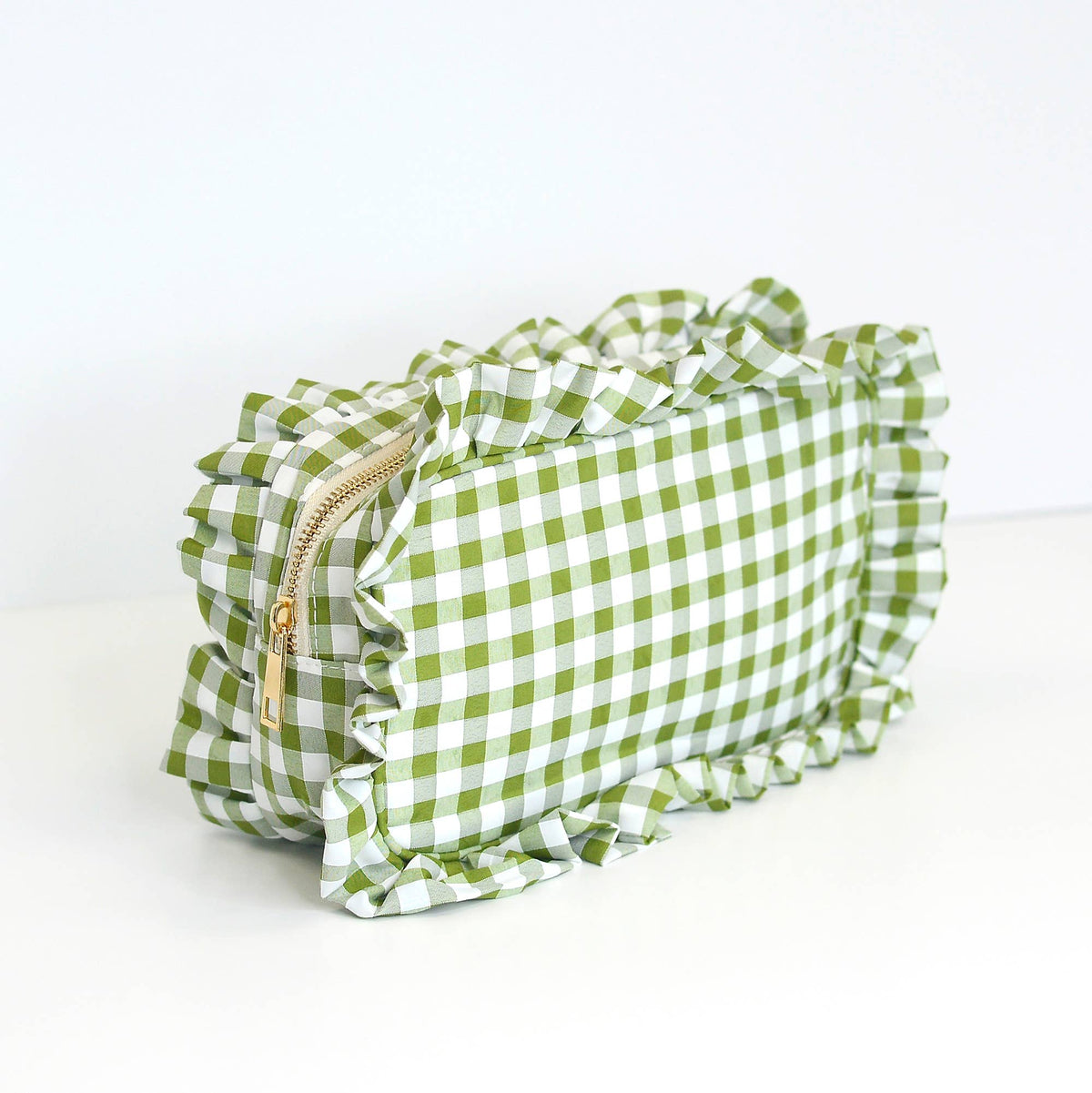 Green Ruffle Zipper Pouch