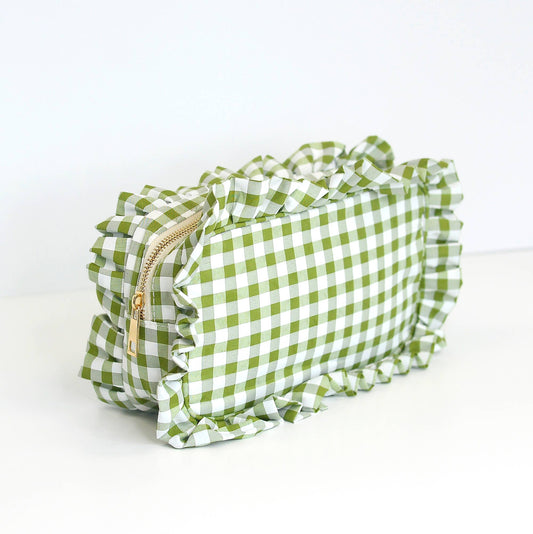 Green Ruffle Zipper Pouch