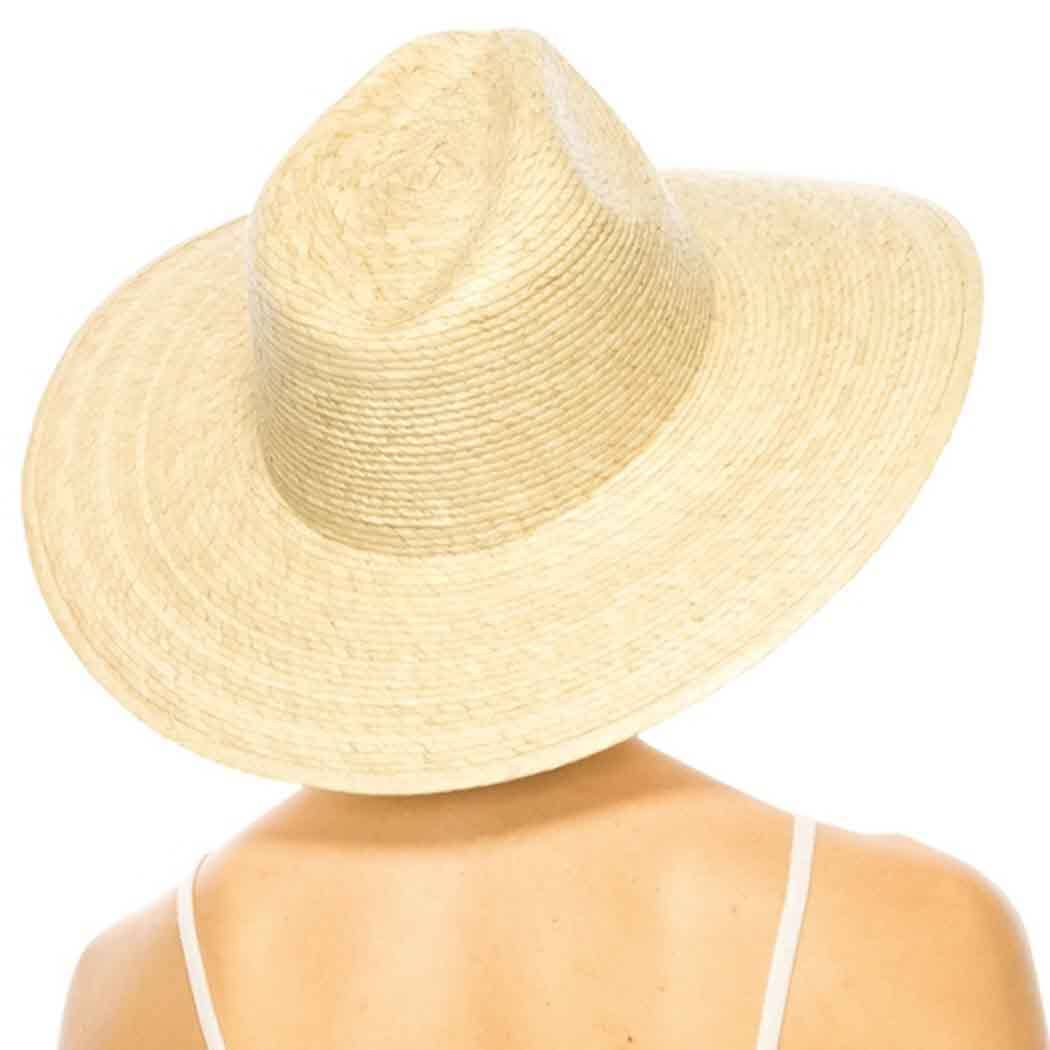 Natural palm leaf safari hat with slight downward sloping br: NATURAL / ONE SIZE