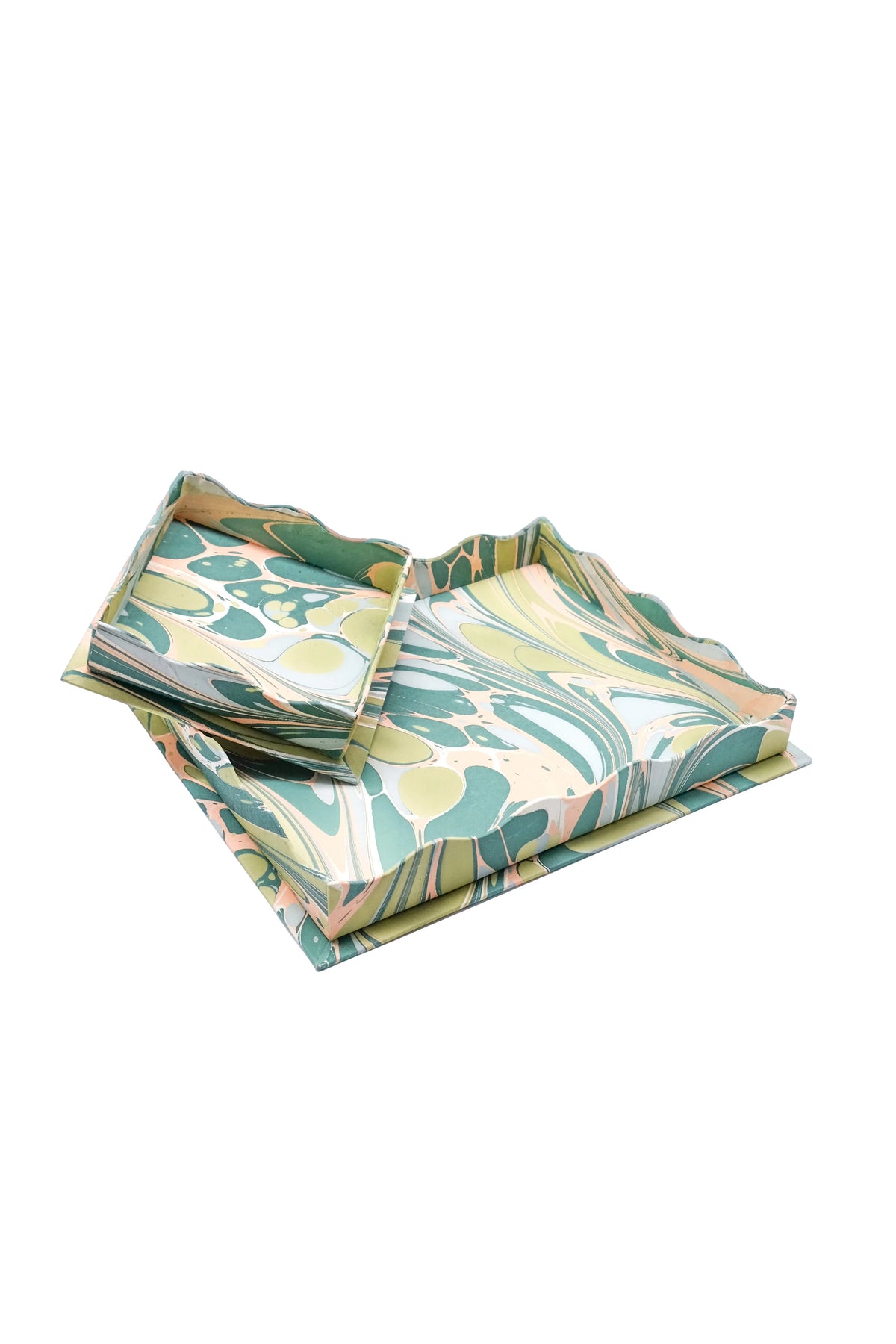 Nesting Scalloped Hand-Marbled Trays