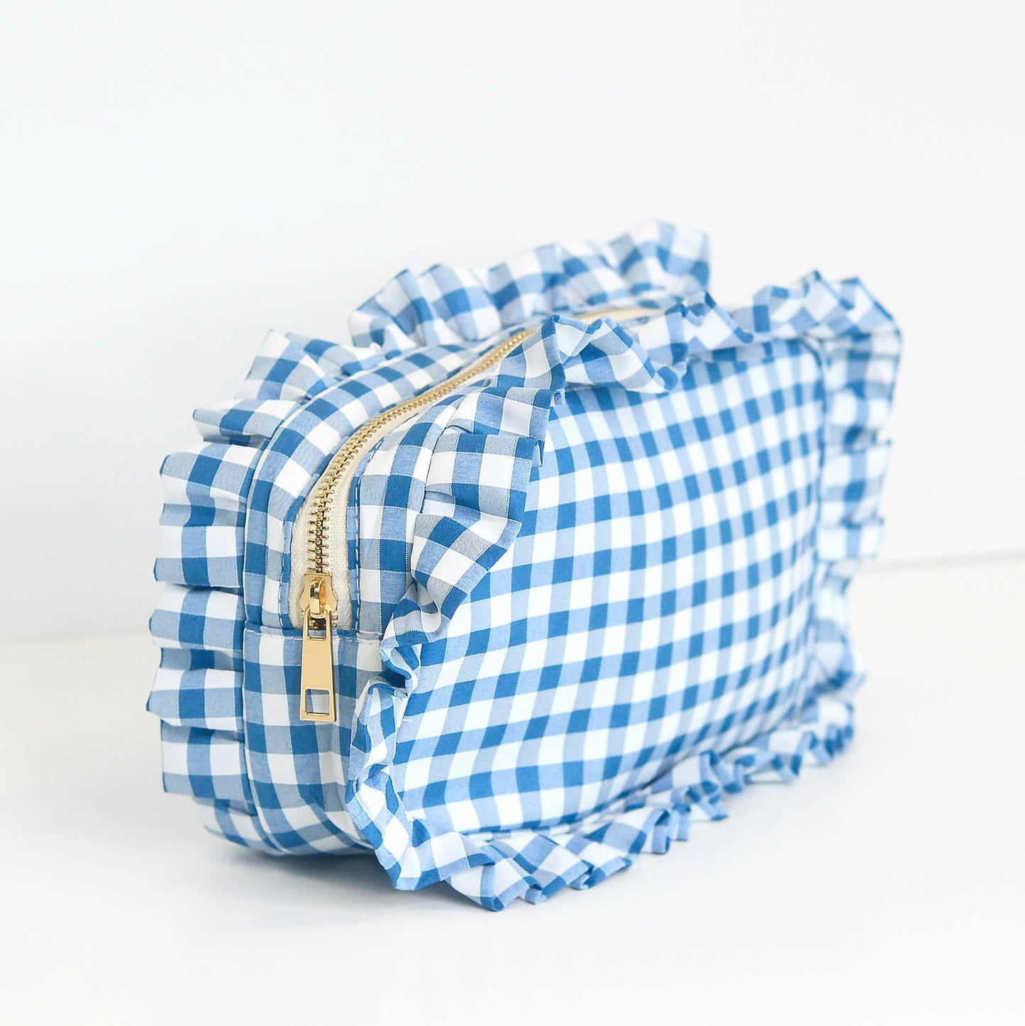 Tan Ruffle Zipper Pouch