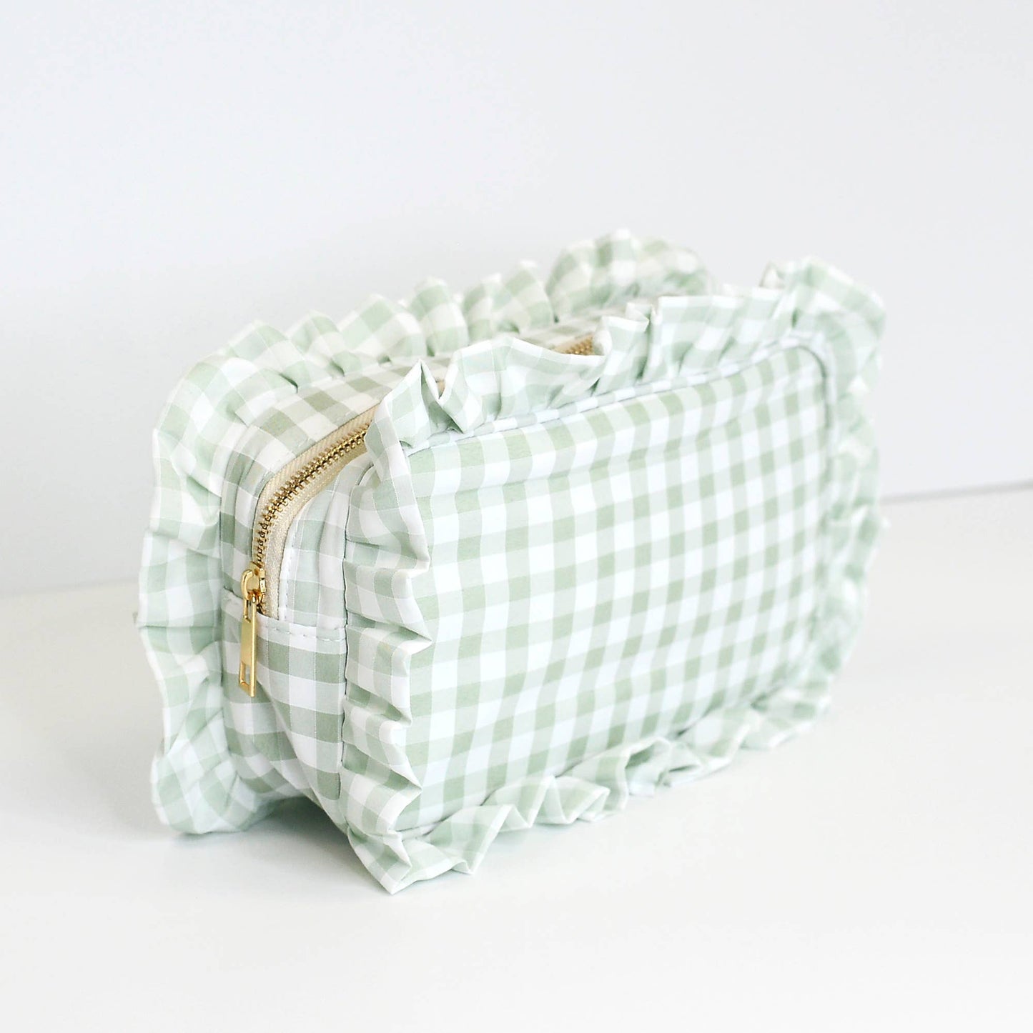 Tan Ruffle Zipper Pouch