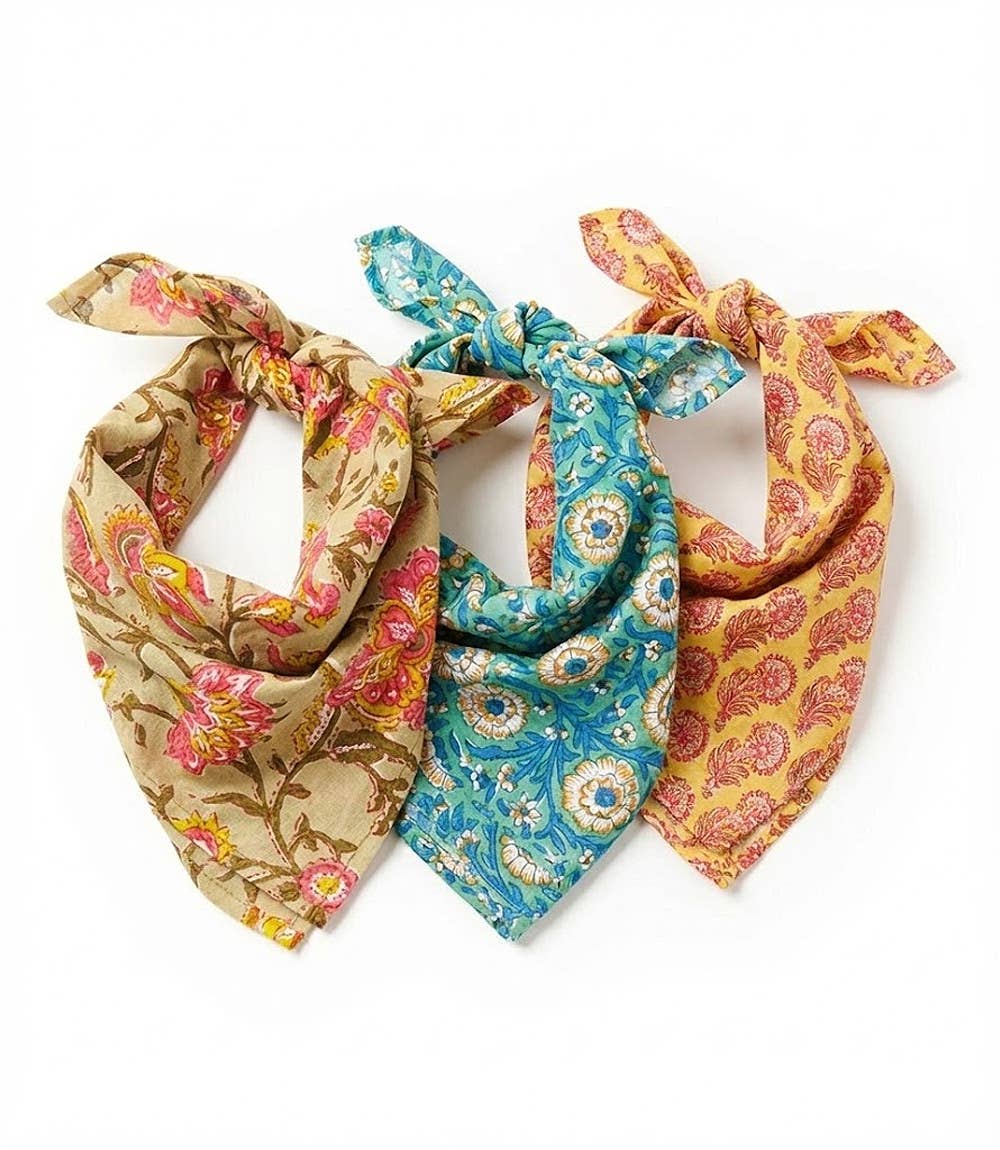 Hand Block Print Cotton Bandana - Assorted Prints