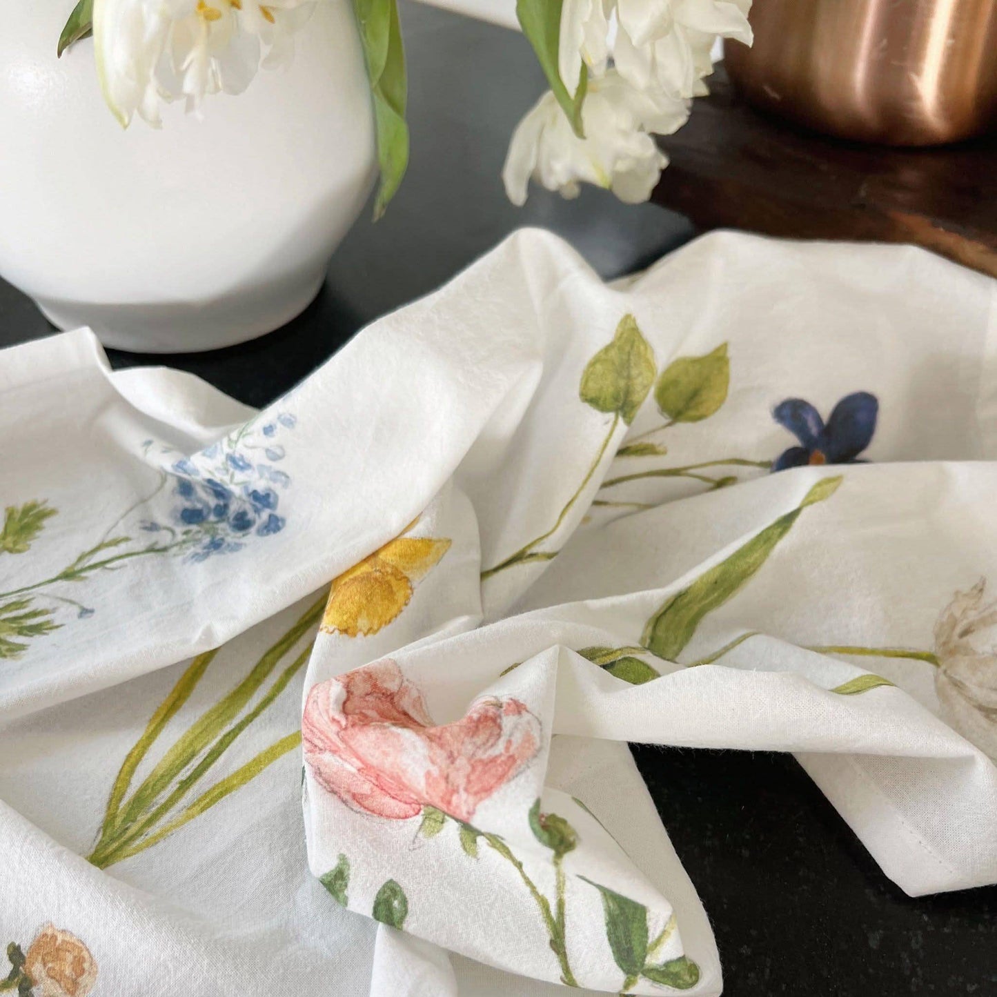 Garden flowers cotton flour sack tea towel